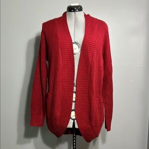 Vibrant Red Open-Front Knit Cardigan Sweater